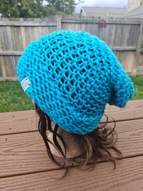 Handmade Bright Blue Slouchy Beanie Knit Winter Hat
